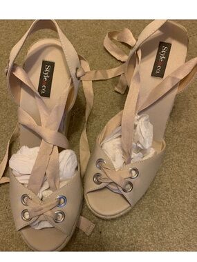 Style & Co. tan Lace-Up Espadrille Wedges